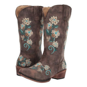 Roper Brown Floral Embroidered Heeled Boots